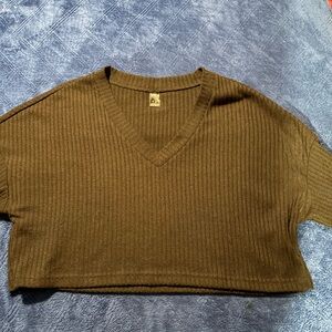 Juniors/womens SHEIN V-Neck Ribbed Sweater - Brown